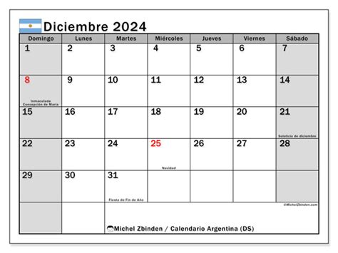 Calendario Diciembre 2024 Argentina Michel Zbinden ES