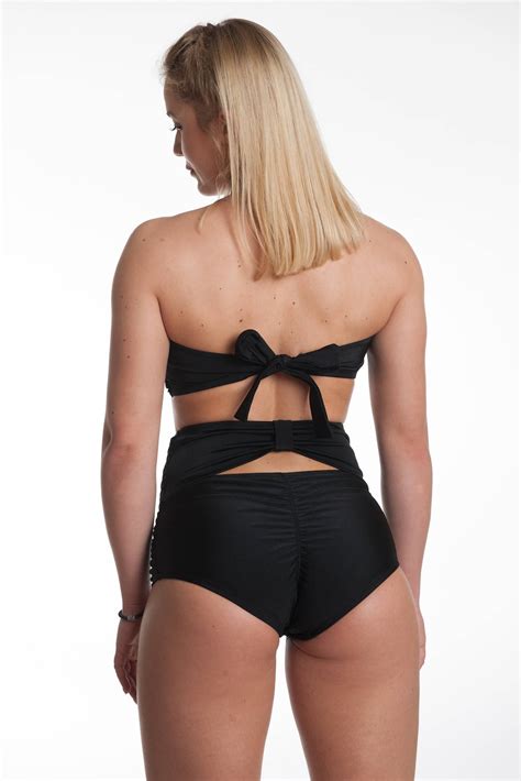 Sexy Back Bikini Set High Waist Ruffle Bottom Twisted Top Bandeau Retro Style Swimsuit Vintage