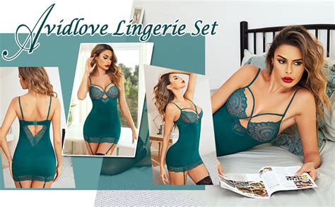 Avidlove Women Lingerie Teddy Bodysuit With Garter Belt Lace Babydoll