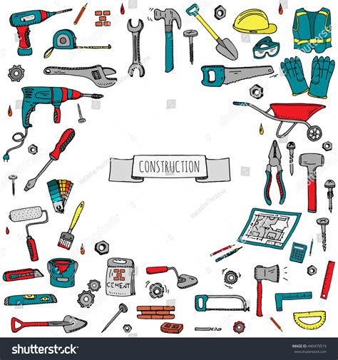 Hand Drawn Doodle Construction Tools Set Stock Vector Royalty Free