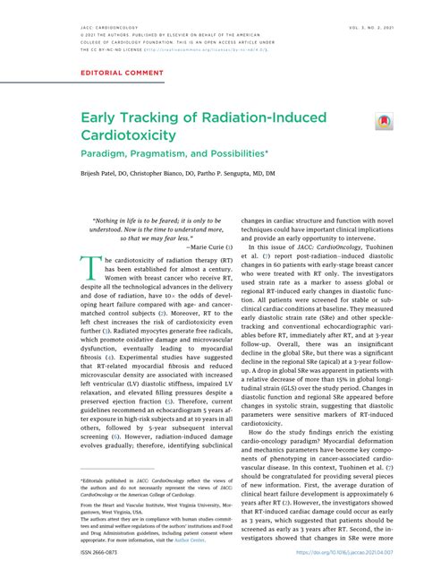 PDF Early Tracking Of Radiation Induced Cardiotoxicity