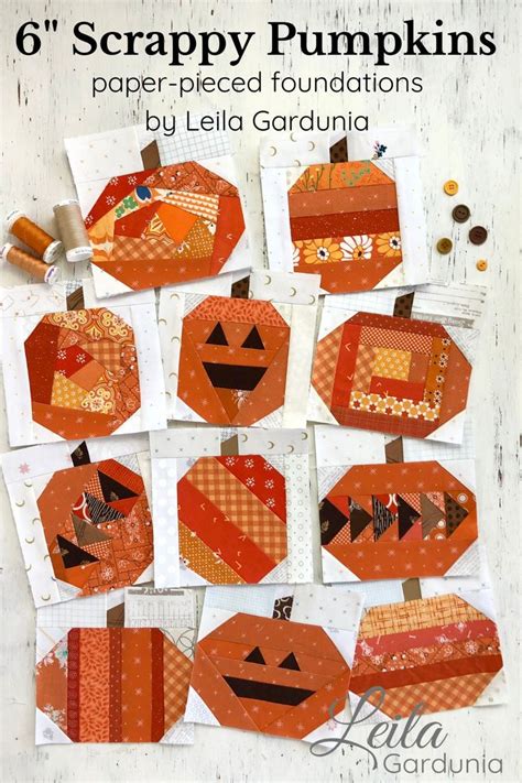 PDF 6 Scrappy Pumpkins Foundation Paper Pieced Quilt Block Patterns