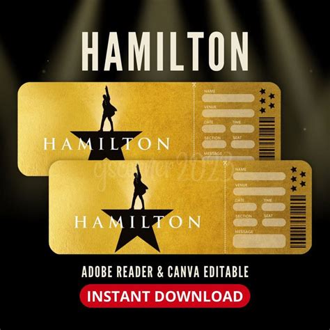 Printable Hamilton Broadway Ticket Editable Pdf File Alexander Hamilton