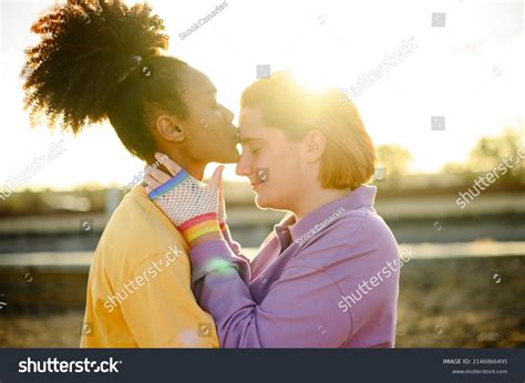 Happy Gay Couple Kissing Park Stock Photo 2146866495 Shutterstock