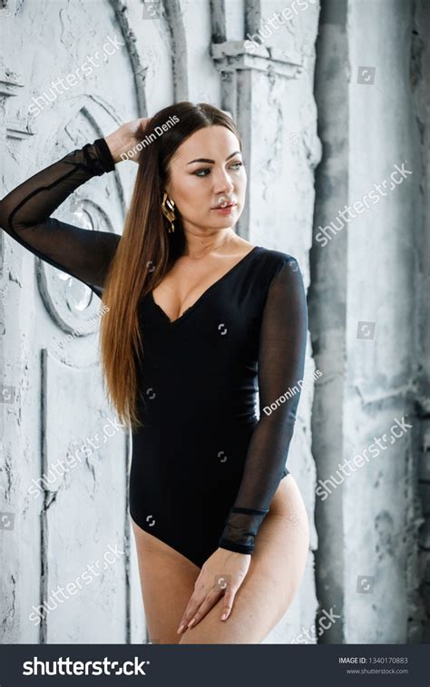 Beautiful Girl Sexy Brunette Lingerie Posing Stock Photo