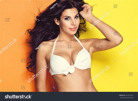 Sexy Brunette Woman Wearing White Bikini ภาพสตอก 281501654 Shutterstock