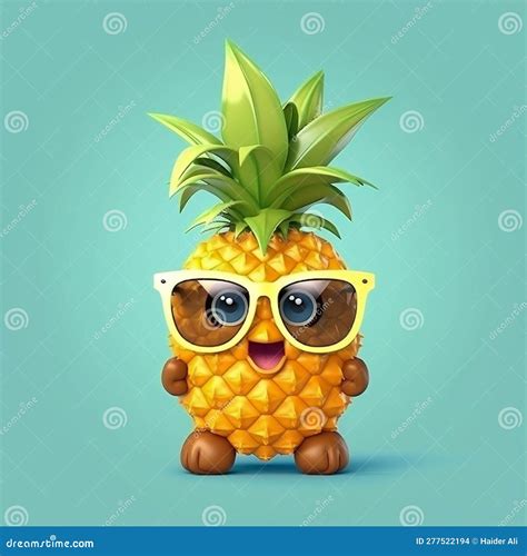 Cartoon Pineapple Character With Sunglasses Cute Generative Ai Stock Illustration