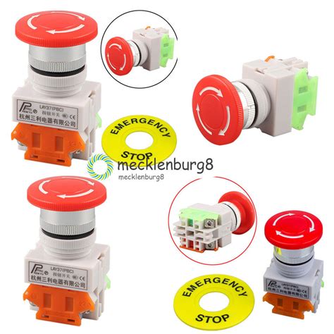 Lay37 Red Mushroom Cap 1no 1nc Dpst Ac660v 10a Emergency Stop Push Button Switch Ebay