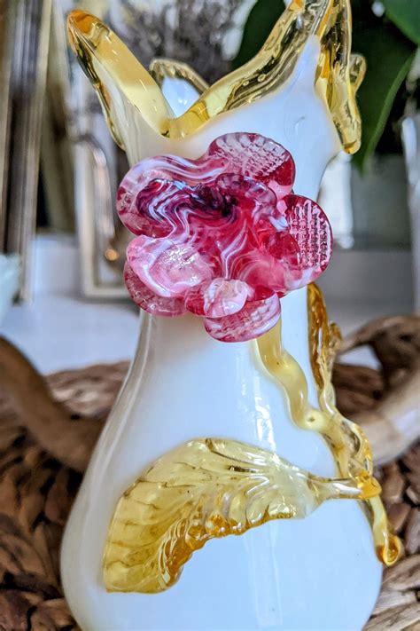 Antique Stevens And Williams Art Glass Vase With Applied Flower