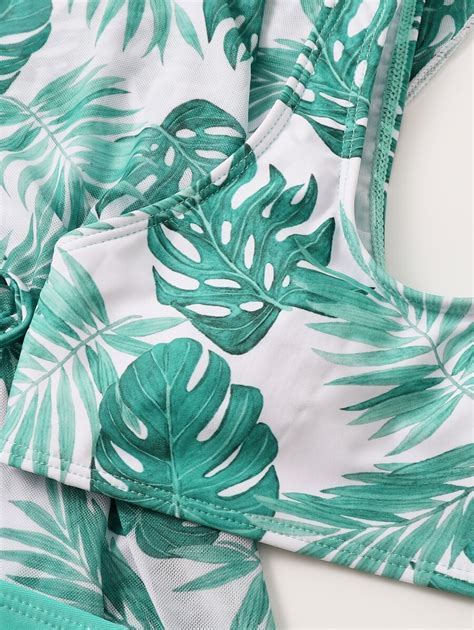 Tween Girl Pack Tropical Print Bikini Swimsuit Kimono SHEIN EUR