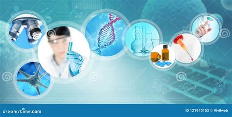 Microbiology Images Collage Display In Blue Background Stock