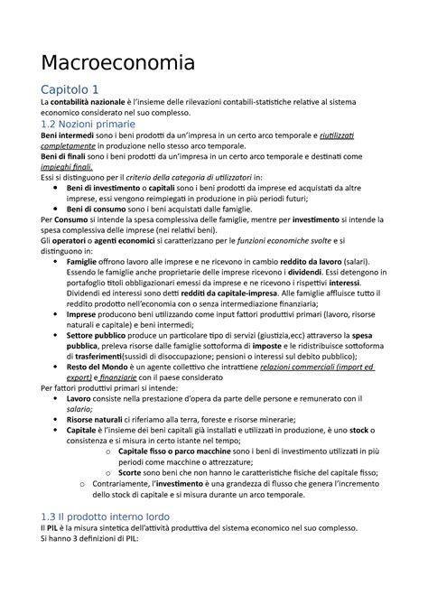 Macro Riassunti Dal Capitolo 1 Al 4 Macroeconomia Capitolo 1 La