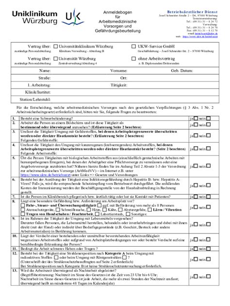 Fillable Online Anmeldebogen Fr Arbeitsmedizinische Vorsorgen Und
