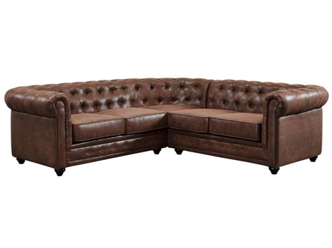 Divano Angolare In Microfibra Marrone Chesterfield