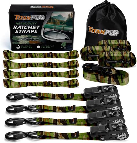 TitanPro Ratchet Tie Down Straps 4 Pack 2 200lb Test Strength