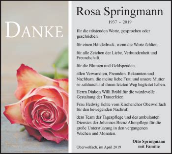 Traueranzeigen Von Rosa Springmann Schwarzw Lder Bote Trauer