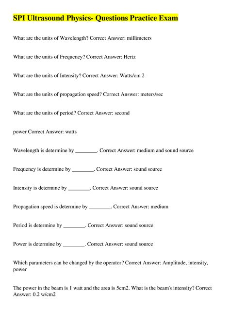 SPI Ultrasound Physics Questions Practice Exam Browsegrades