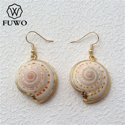 Aliexpress Buy Fuwo Natural Spiral Sea Shell Earrings With K