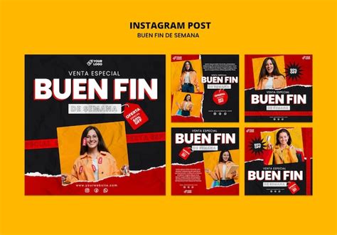 Postagens do instagram de design plano buen fin PSD Grátis