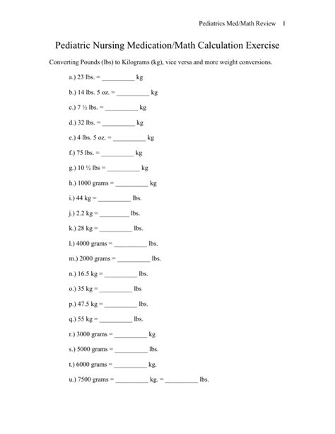 Pediatric Nursing Medication Math Calculation Exercise