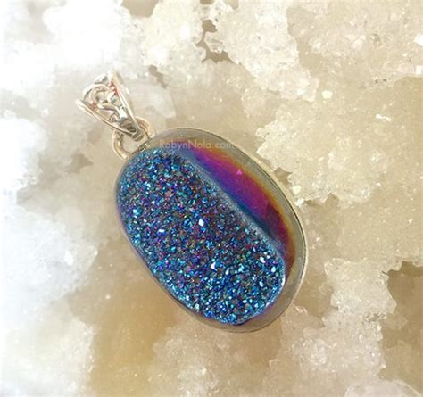 New Rainbow Aura Titanium Druzy Quartz Pendant Set In Sterling Silver