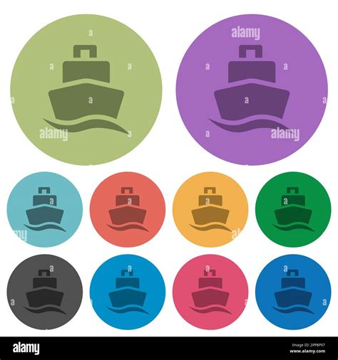 Cruise Ship Front View Solid Darker Flat Icons On Color Round