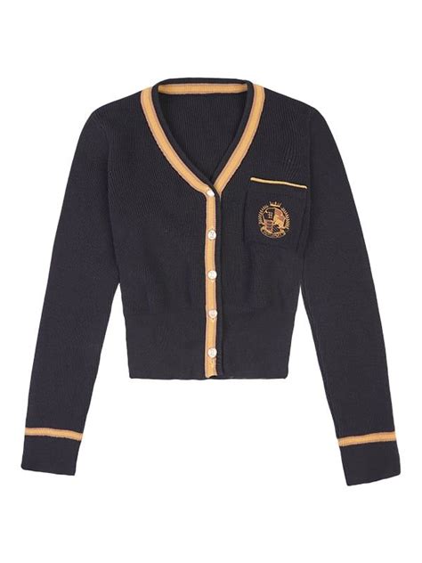 Hufflepuff Preppy Style Black And Yellow Cardigan Harry Potter