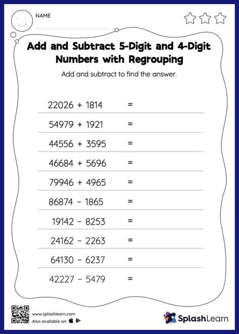 Add And Subtract 5 Digit And 4 Digit Numbers With Regrouping