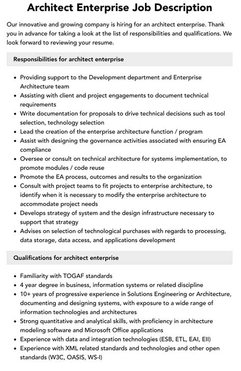 Architect Enterprise Job Description Velvet Jobs