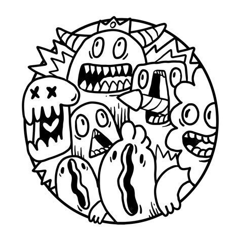 Premium Vector Cute Monster Doodle In Circle