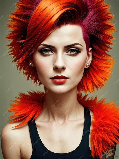 Premium Ai Image A Woman With A Haircut That Has Orange And Purple Hair