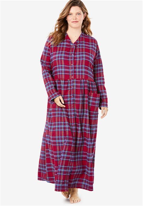 Flannel Plaid Lounger Soft Cotton Nightgown Fresh Berry Plaid