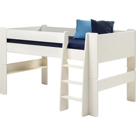 Lit Mi Hauteur Pour Enfant En Mdf Bois Verni Blanc Dim 206 X 114 X