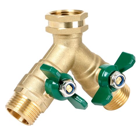 Styddi Brass Garden Hose Splitter With Swivel Nut Big Ball Valve Long Handle 2 Way Shut Off