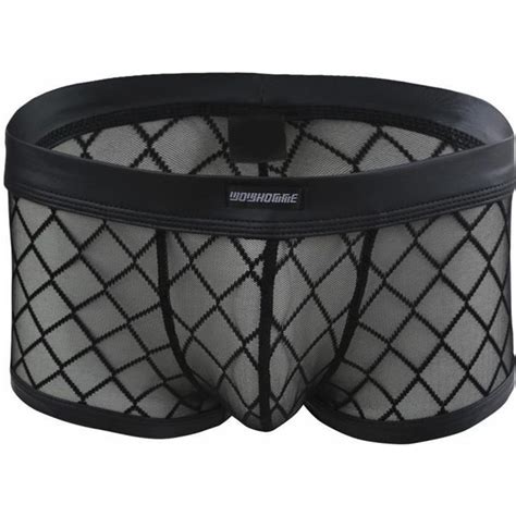 Homme Sexy Boxer Résille Transparent Slip Respirant Shorty String Erotique Lingerie M XXL Noir