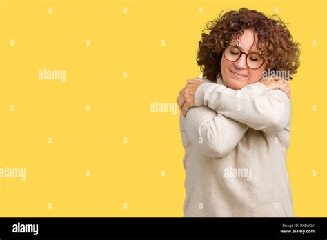 Beautiful Middle Ager Senior Woman Wearing Turtleneck Sweater And