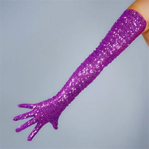 Purple Sequin Gloves Sequin Shiny Bling Bling Opera Gloves 70cm