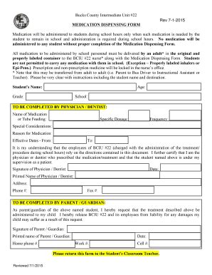 Fillable Online Bucksiu Medication Dispensing Form Rev Docx Fax