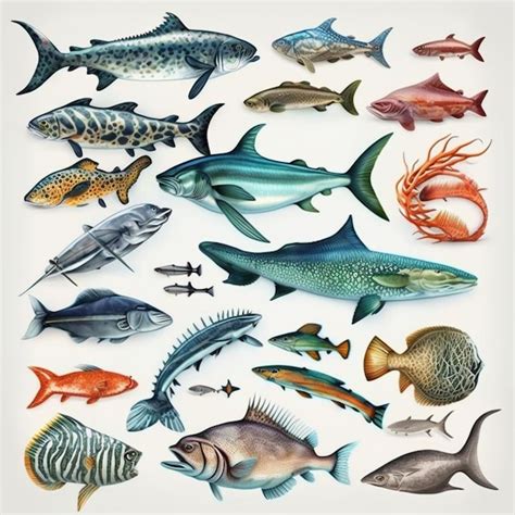 Premium AI Image | A group of different types of fish on a white background generative ai