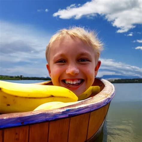 Friendly Ripe Smiling Banana In A Boat Background Stable Diffusion