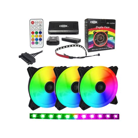 Kit 3 Cooler Led 120mm Rgb Fita Led E Controle Dx 123w