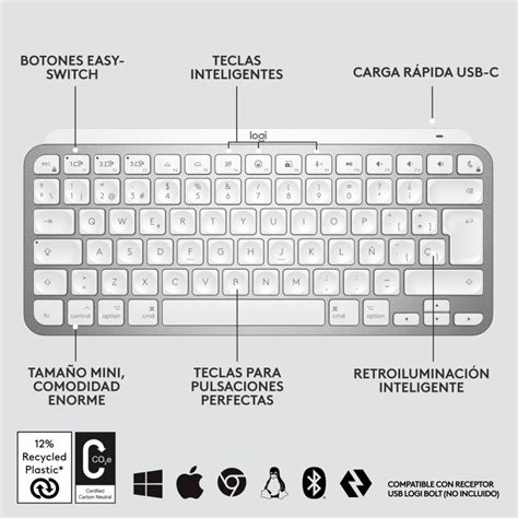 Logitech Mx Keys Mini Teclado Sem Fios Bluetooth Cinzento