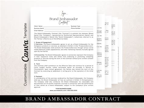 Brand Ambassador Contract Template Edit In Canva Brand Ambassador Agreement Influencer