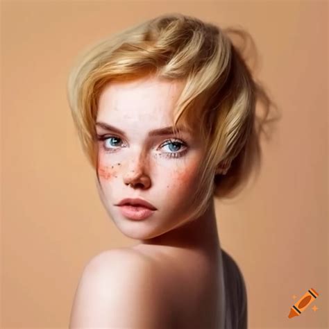 Beautiful Young Woman Shoulder Length Honey Blonde Hair Very Light Freckles