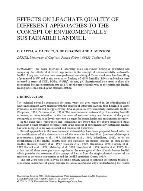 Effects On Leachate Quality of Different Approaches To The Concept of ...