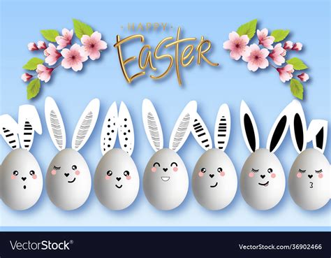 Happy easter funny bunnies with easter eggs Vector Image