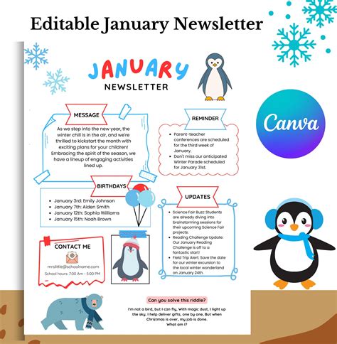 January Newsletter Template Editable Newsletter Monthly Newsletter