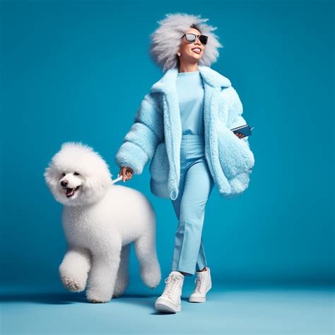 Premium AI Image A Woman In A Fur Coat And Sunglasses Is Walking A