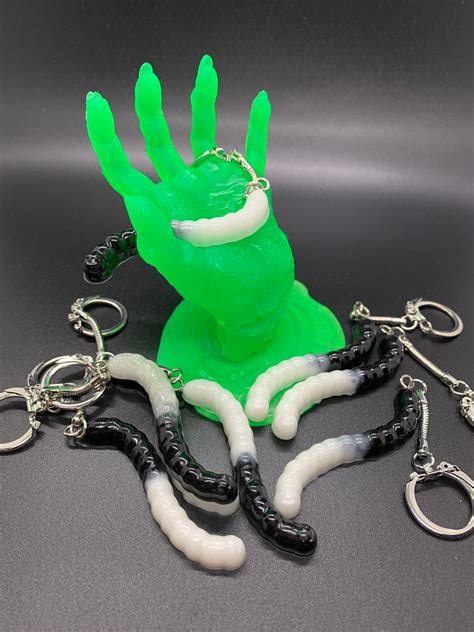 Emo Gummy Worm Keychains Black And White Etsy