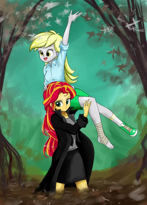 Safe Artist Twilite Sparkleplz Derpy Hooves Sunset Shimmer